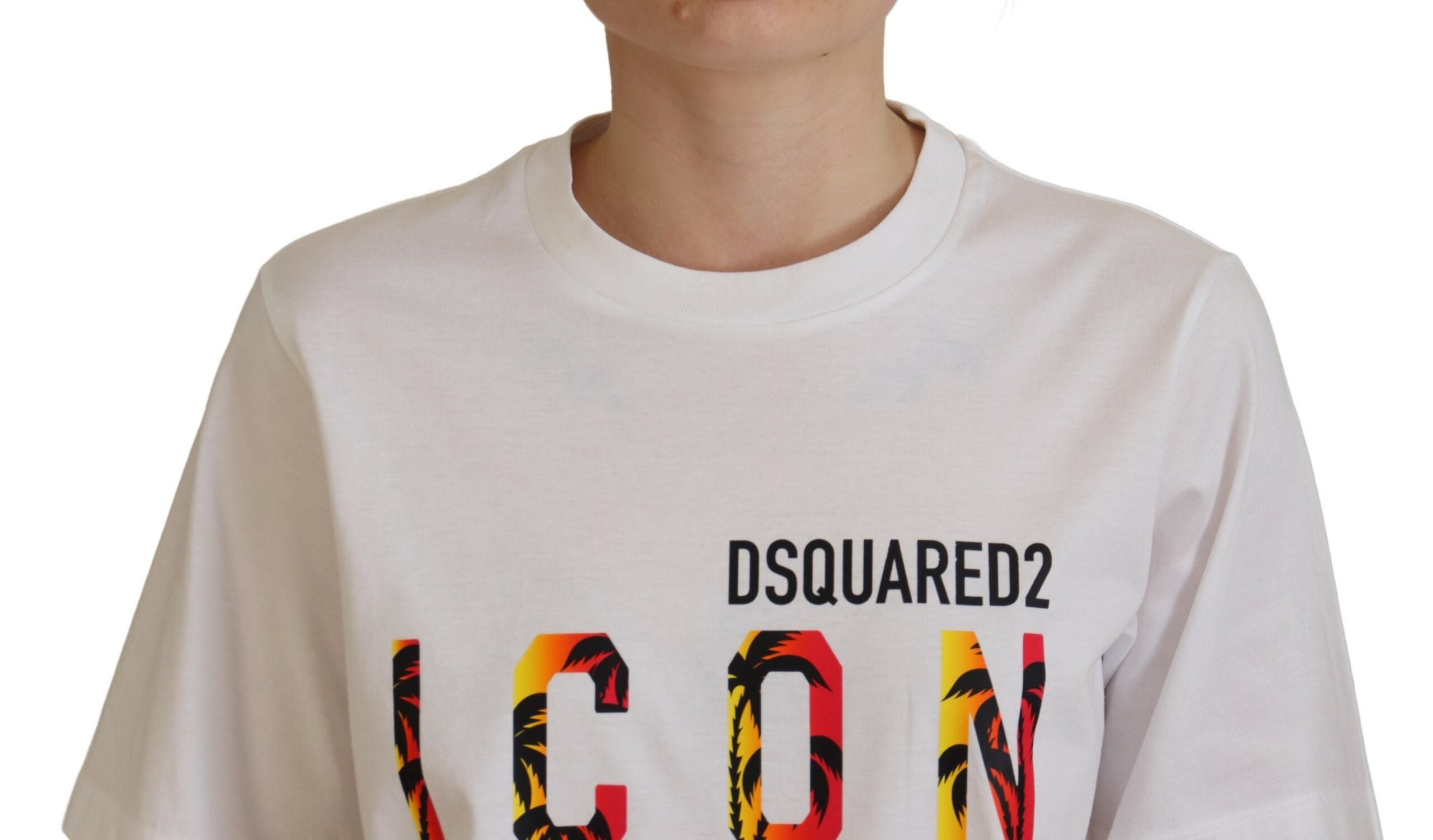 Dsquared² Beyaz Pamuklu Parlak Simge Doğu Tişörtü Yuvarlak Yaka Tişört